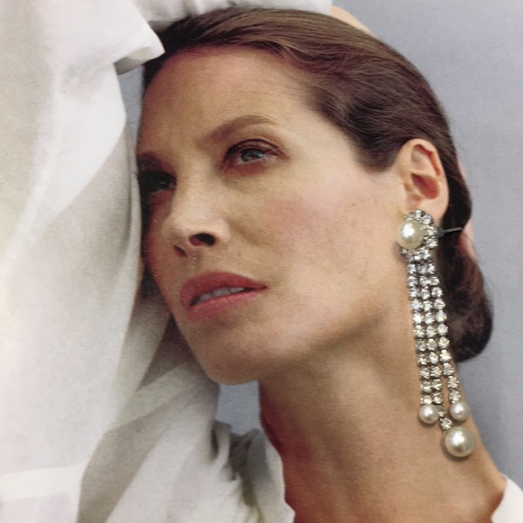 Vintage silver rhinstones pearl earrings bridal - Picture 2 of 5